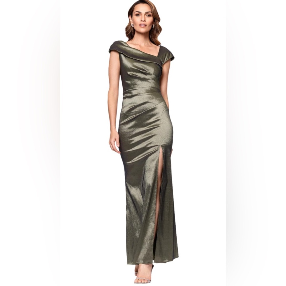 Xscape One Shoulder Metallic Gold Dress